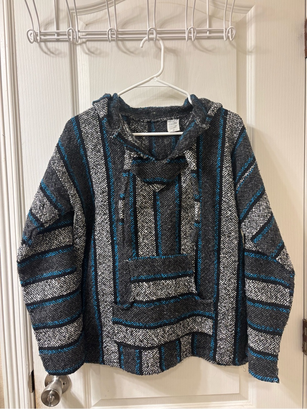 Men's Striped Crewneck Baja Jacket Pullover Hoodie - Blue & Gray